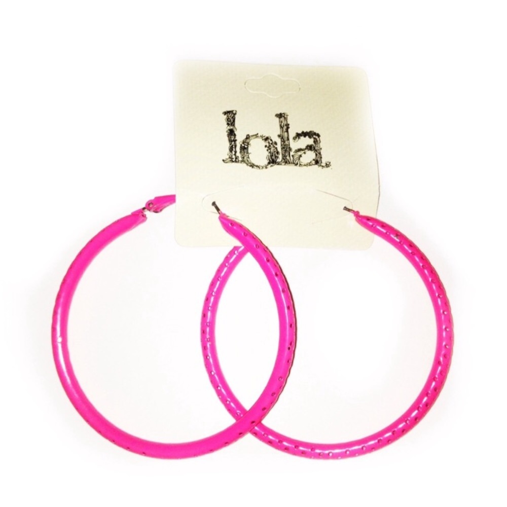 LOLA EARRINGS BIG HOOP LOOP HOT PINK PERFORATED